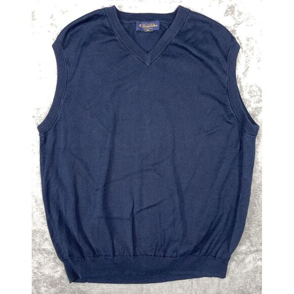 Vtg Brooks Brothers Sweater Vest Mens Medium Navy Pima Vneck Sleeveless Pullover - Picture 1 of 7